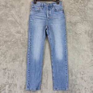 Levis Premium 501 Jeans Womens 27 Blue Light Wash Button Fly Straight Denim